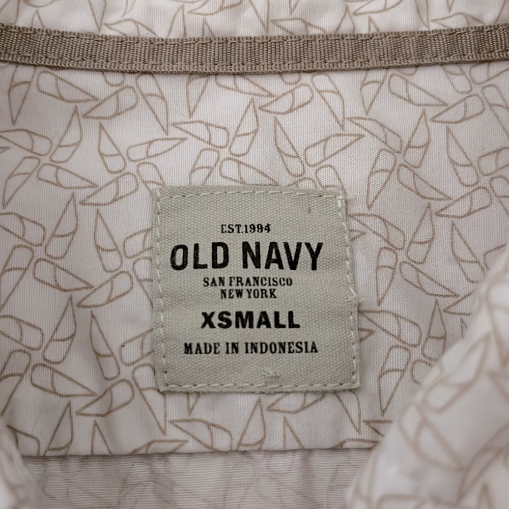 Old Navy White Cotton Shirt Kids XS 100% Cotton Tan Pinwheels - Picture 2 of 4